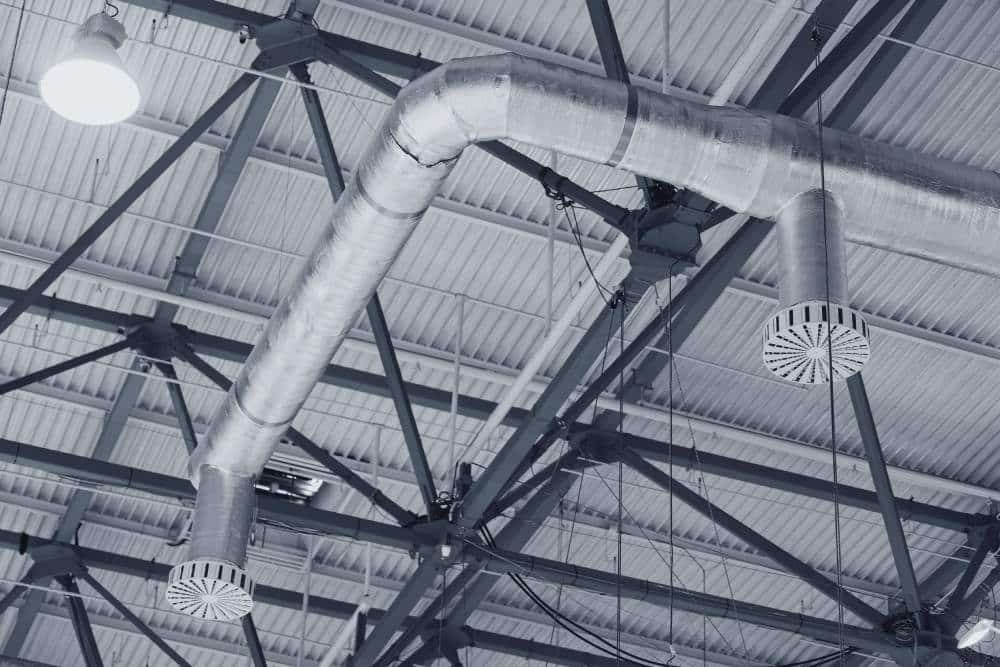 Ventilation systems in an industrial building.