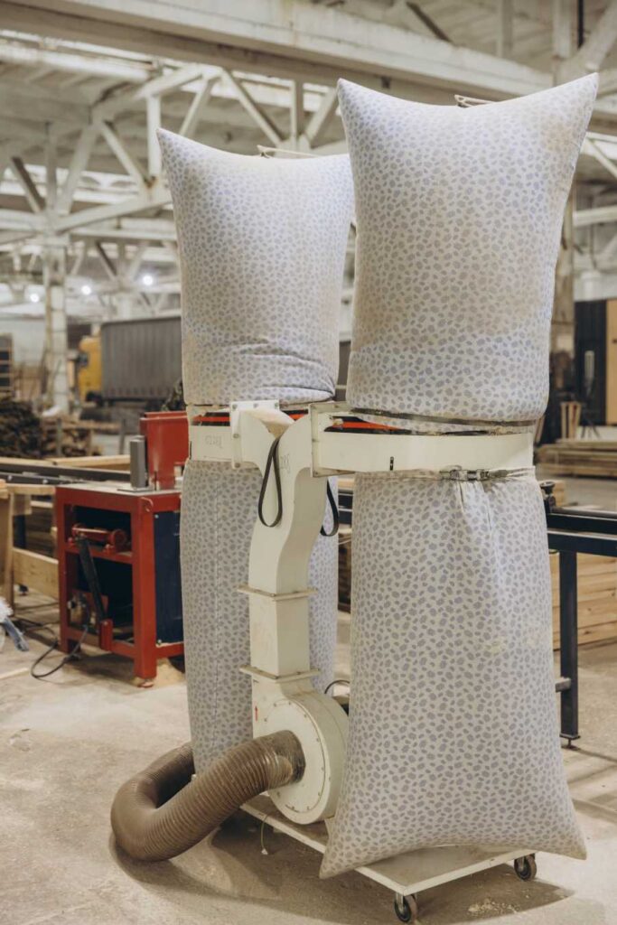 A dust collector with filter bags.