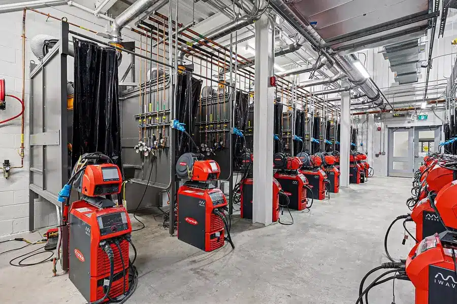 Welding booth set up at welding school